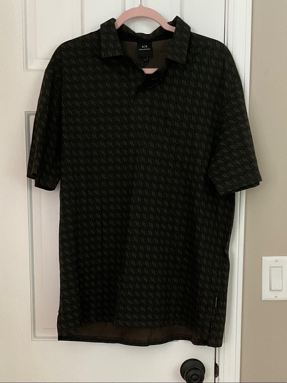 A/X Armani Exchange Green and Brown Polo with Subtle Tonal Pattern